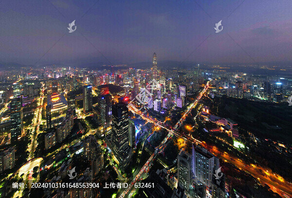 深圳福田中心區(qū)航拍城市風(fēng)光夜景