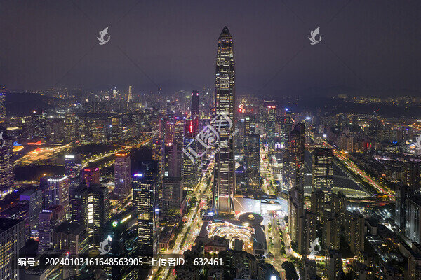 深圳福田中心區(qū)航拍城市風(fēng)光夜景