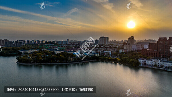 城市夕陽(yáng)航拍