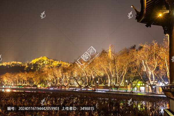 杭州西湖寶淑塔北山路夜景