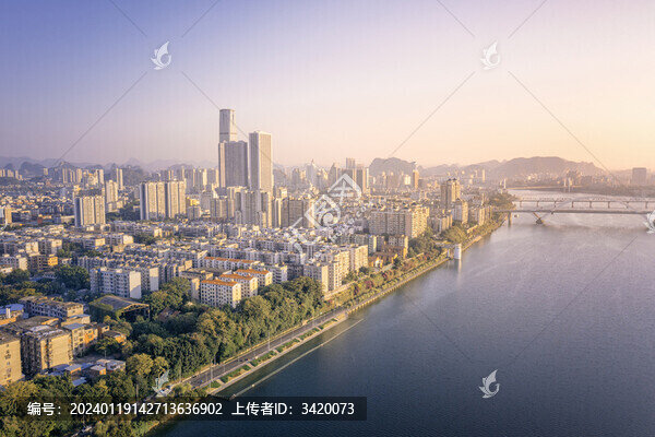 廣西柳州江濱城市風(fēng)光航拍