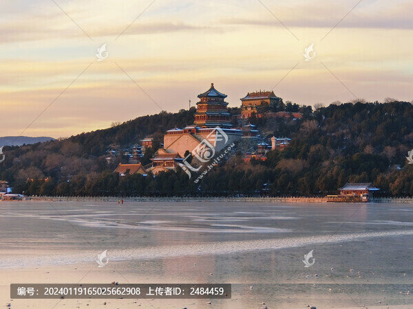 北京頤和園萬壽山夕陽