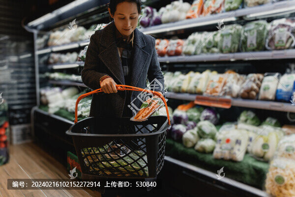 超市有機(jī)蔬菜食材挑選場景