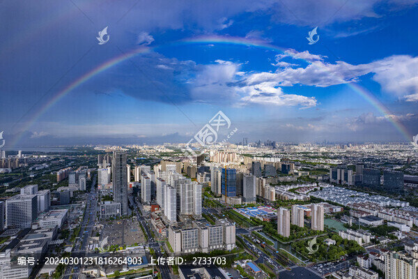 航拍蘇州夏季雨后彩虹