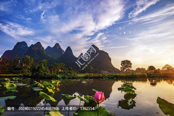 山峰日出荷花客廳畫(huà)高清圖