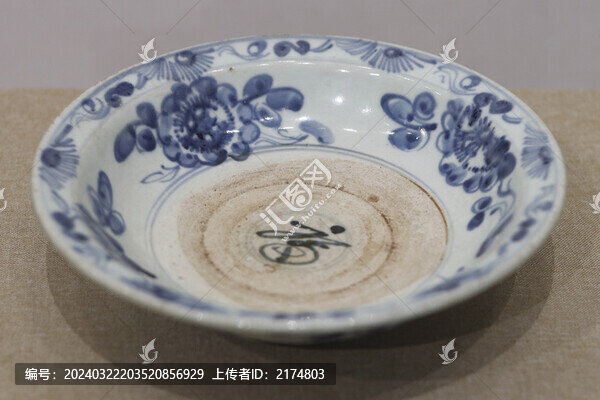 青花花鳥紋福字碗