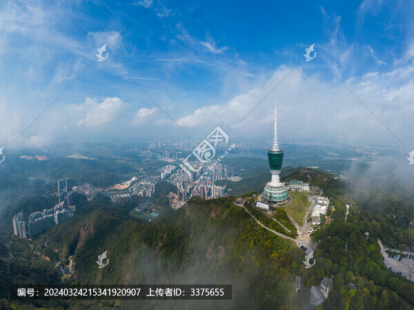 深圳梧桐山電視塔云海城市風(fēng)光