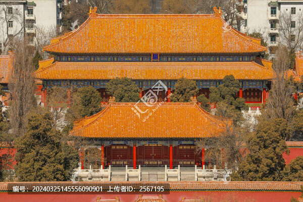 北京中軸線俯望壽皇殿古代建筑