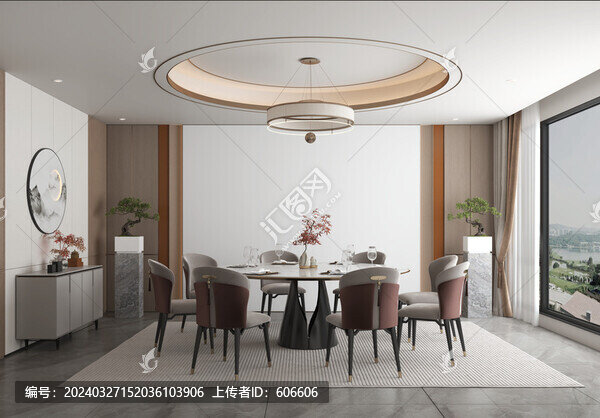 新中式餐廳墻布壁畫背景場景圖