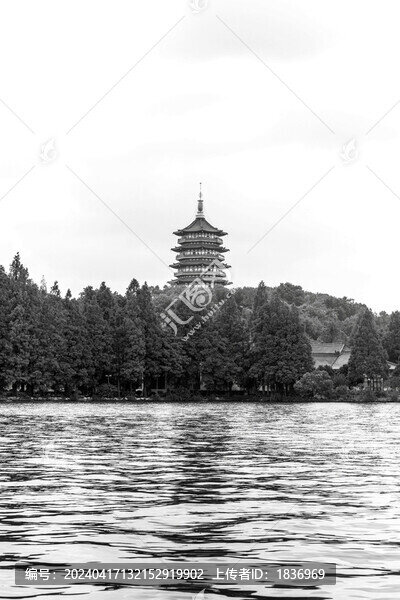 杭州西湖黑白照片