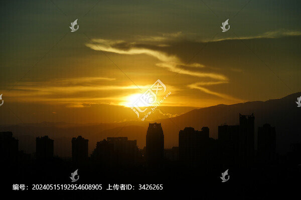 夕陽下的城市輪廓
