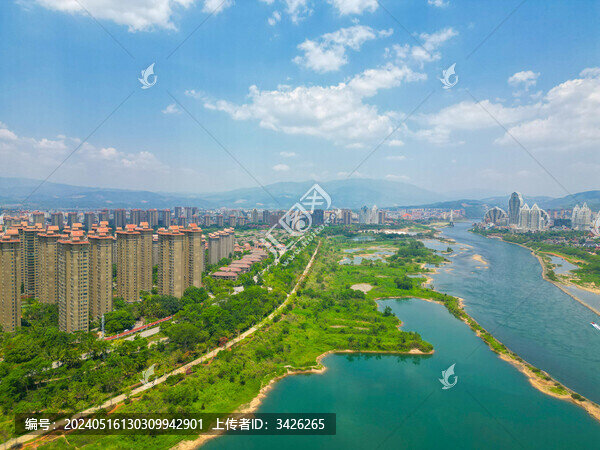 航拍西雙版納景洪市城市風光