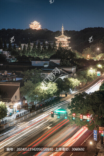 杭州城隍閣望仙閣夜景燈光全景