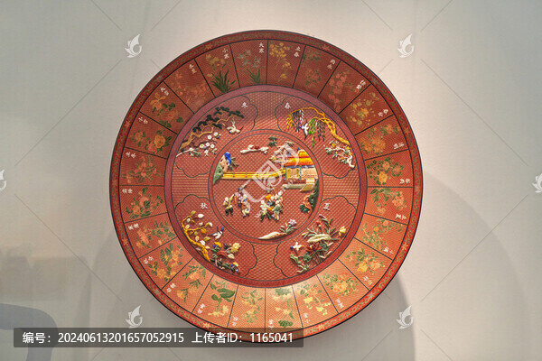 脫胎大漆百寶鑲嵌雕填盤