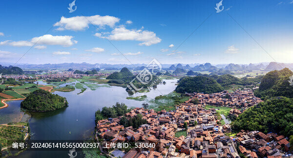 航拍云南普者黑山水鄉(xiāng)村美景