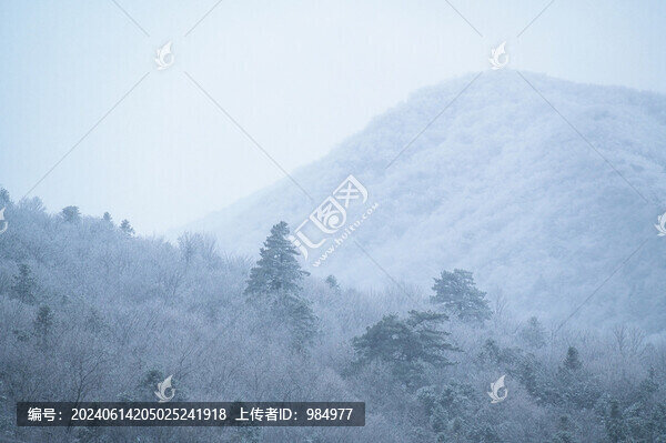 浙江杭州臨安龍王山下雪滿山霧凇