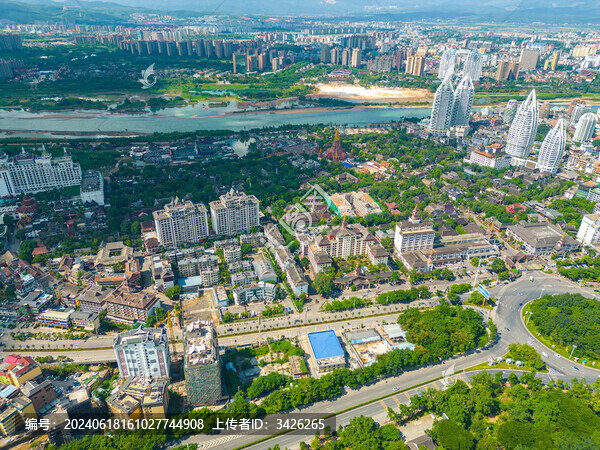 航拍西雙版納景洪市城市風光