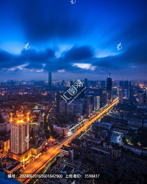 武漢青年路高角度夜景天際線