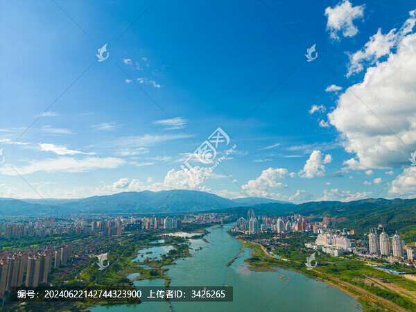 航拍西雙版納景洪市城市風光