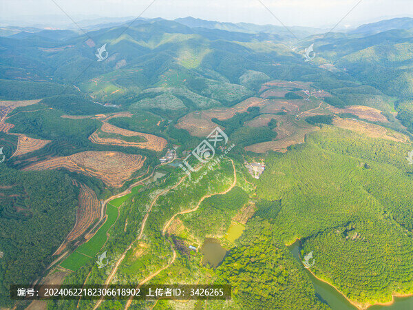 航拍山間梯田茶園田園風光