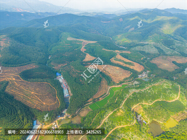 航拍山間梯田茶園田園風(fēng)光