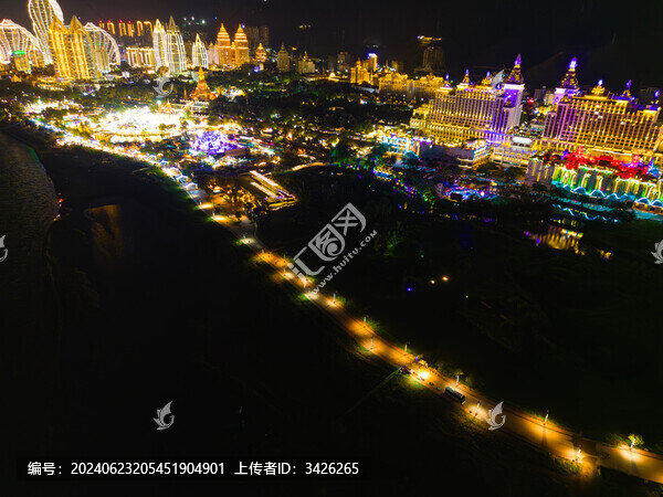 航拍西雙版納告莊西雙景星光夜市