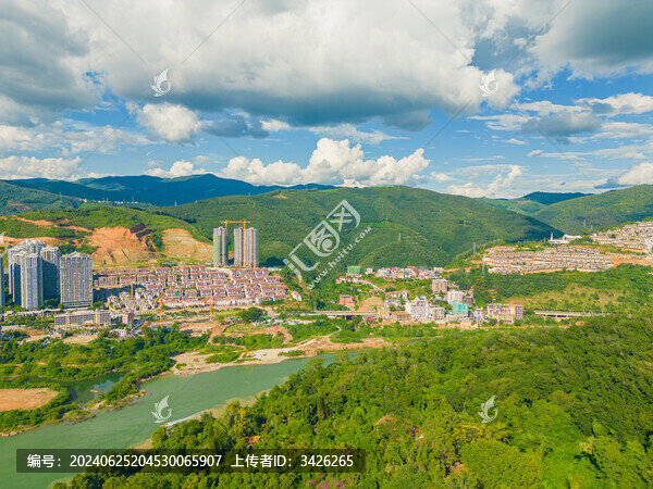 航拍西雙版納景洪市城市風光