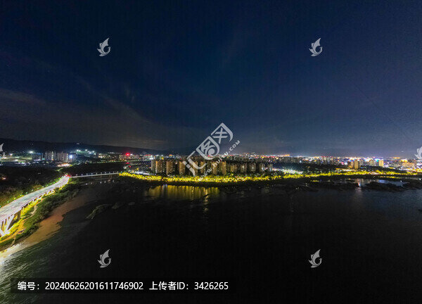 航拍西雙版納景洪市城市夜景