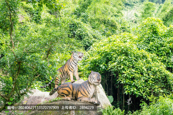 石頭上的老虎雕塑