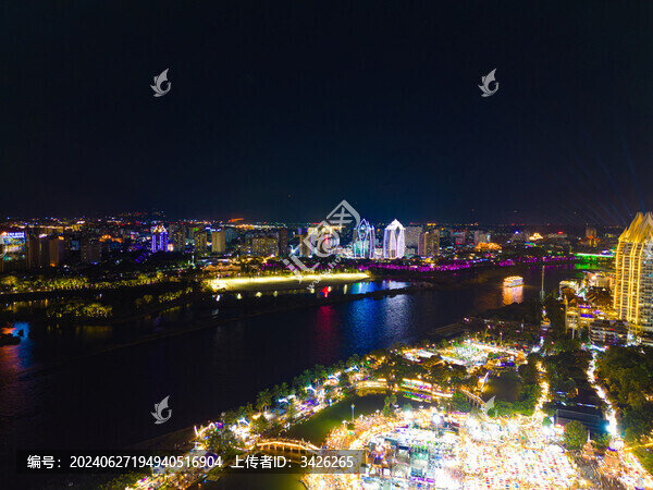 航拍西雙版納告莊西雙景星光夜市