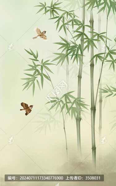 新中式花鳥竹林背景墻
