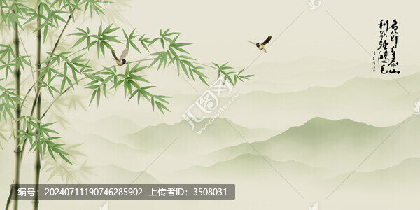 新中式花鳥竹林背景