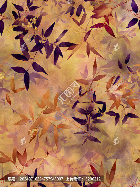 水彩風(fēng)格葉子數(shù)碼印花