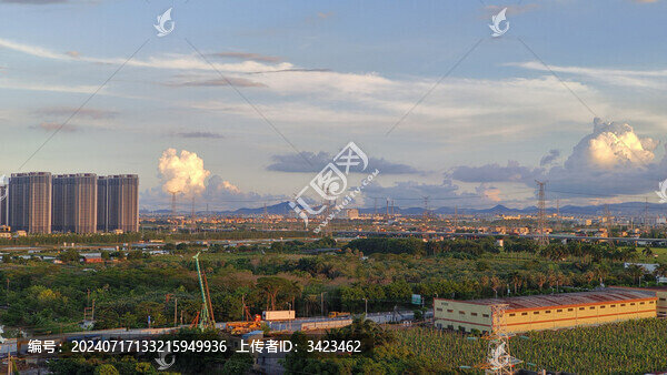 夏天廣州南沙黃昏景象