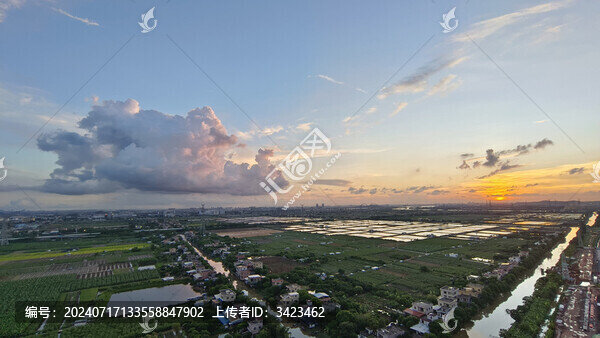 夏天廣州南沙黃昏景象