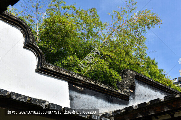 古代園林圍墻與竹子