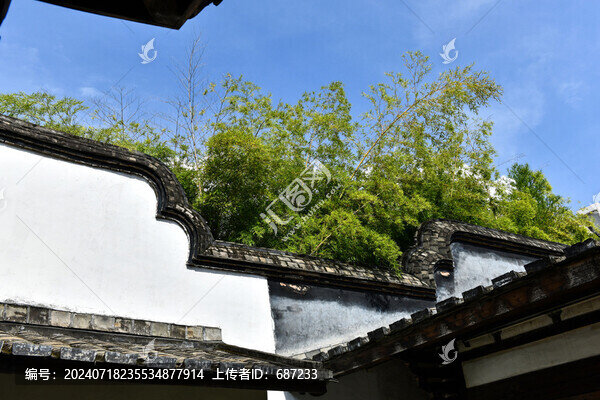 古代園林圍墻與竹子