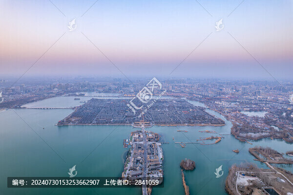 中國山東聊城東昌湖景區(qū)航拍