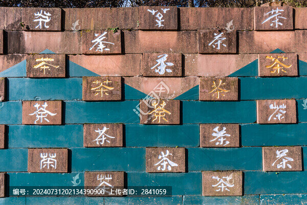 中國四川蒙頂山的茶字書法石刻