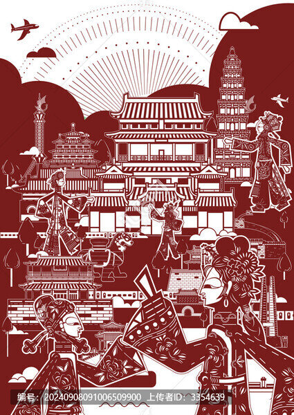 河北景點(diǎn)建筑皮影人物剪紙