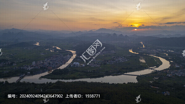 航拍韶關(guān)武江龍歸鎮(zhèn)夕陽風(fēng)光