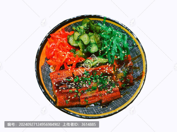 白色背景鰻魚飯