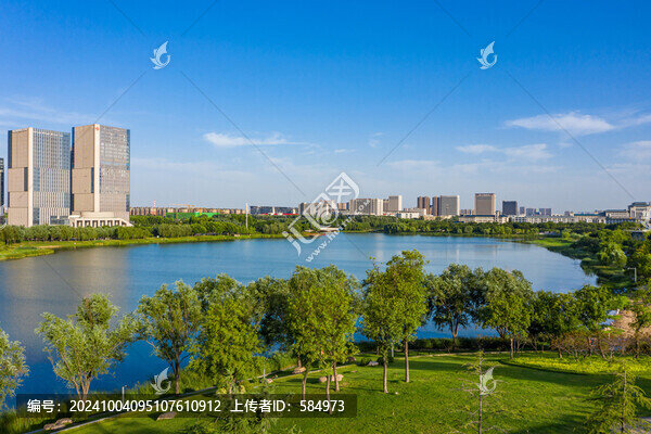 航拍鄭州龍子湖城市建筑群新城區(qū)
