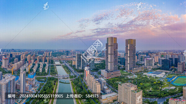 航拍鄭州綠地雙子塔城市摩天大樓