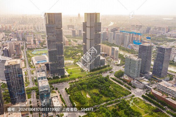 航拍鄭州綠地雙子塔城市摩天大樓