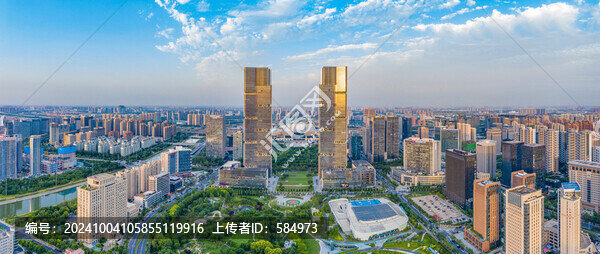 航拍鄭州綠地雙子塔城市摩天大樓