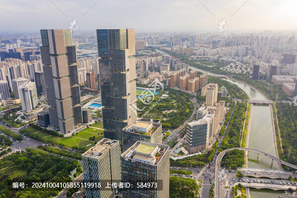 航拍鄭州綠地雙子塔城市摩天大樓