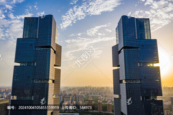 航拍鄭州綠地雙子塔城市摩天大樓