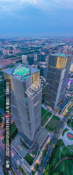 航拍鄭州綠地雙子塔城市摩天大樓