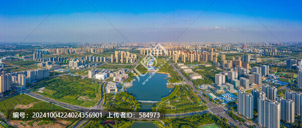 航拍鄭州天健湖公園城市綠色濕地